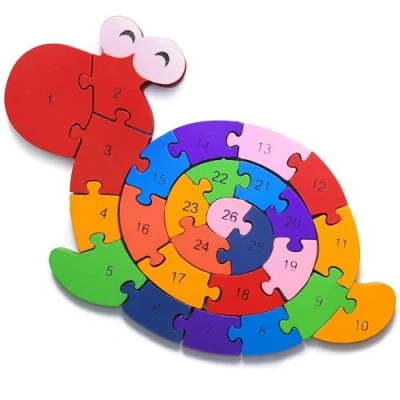 Afbeelding van Slak houten puzzel cijfers en letters educatief speelgoed voor kleine kinderen vanaf 3 jaar met veiligheid