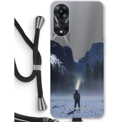 Afbeelding van Case Company® hoesje met Koord geschikt voor Oppo A58x Wanderlust Telefoonhoesje Zwart Bescherming aan alle Kanten en Over de Schermrand