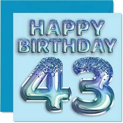 Afbeelding van Verjaardagskaart 43e verjaardag heren blauwe glitterfeestbal verjaardagskaarten voor 43 jaar, vriend, vader, broer, oom, neef, 145 mm x mm, wenskaarten