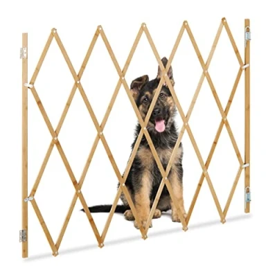Afbeelding van Relaxdays hondenhek uitschuifbaar bamboe harmonica traphekje hond veiligheidshek