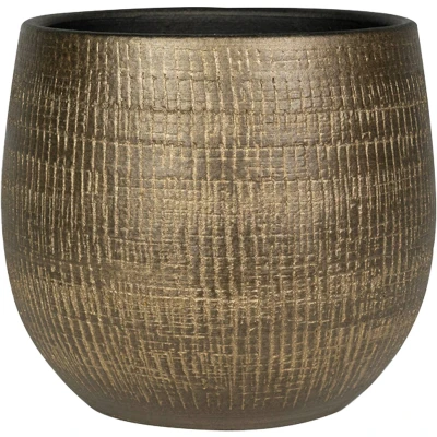 Afbeelding van Plantenpot/bloempot in een strakke Modern design look metal goud Dia 26 cm en Hoogte 25.5