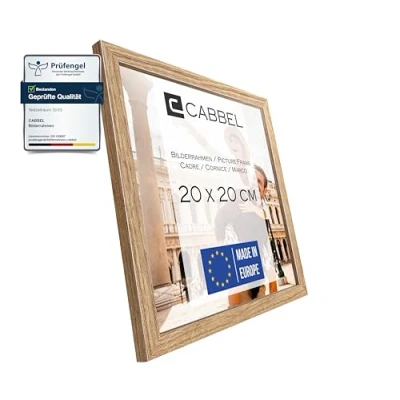 Afbeelding van CABBEL Fotolijst stabiele mdf houten lijst, onbreekbaar plexiglas, om op te hangen en neer zetten, ideaal voor foto&#039;s/afbeeldingen/collage, eikenhout, 20 x cm