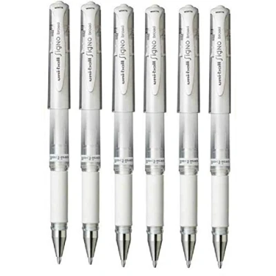 Afbeelding van Uni Ball UM 153 Signo Gel Ink Balpen, metallic, punt 1 mm, lijnbreedte 0,65 rubberen handgreep, wit, 6 stuks