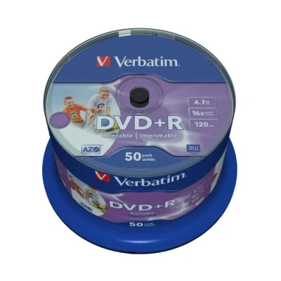 Image de Verbatim 43512 Lot de 50 DVD+R imprimables à jet d&#039;encre large 4,7 Go 16x