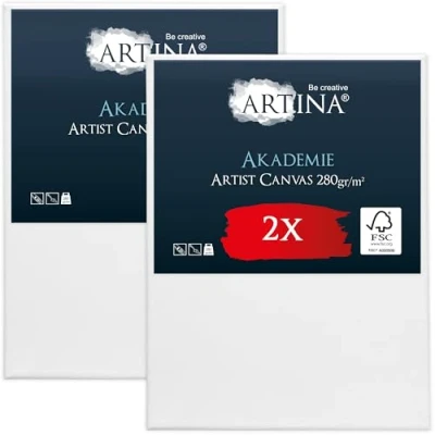 Afbeelding van Artina Set van 2 canvas schilderij groot formaat 70 x 90 cm hout FSC wit 100% katoen 280 g/m² stabiel schilderdoek Akademie
