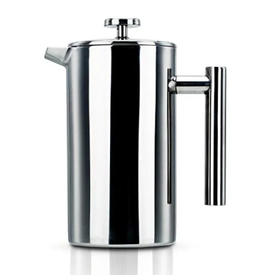 Afbeelding van Intirilife koffiepot in SILVER 1 liter koffiezetapparaat volgens het French press systeem gemaakt van roestvrij staal met roestvrijstalen filter plunjer koffiepers