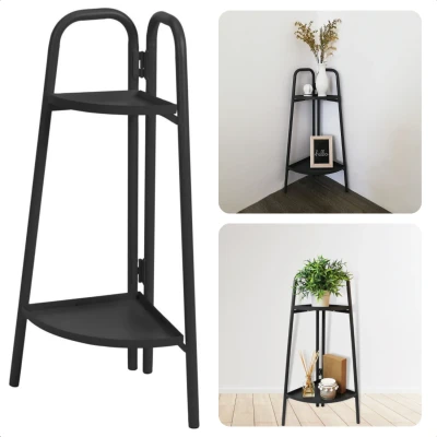 Afbeelding van Cheqo® Metalen Plantenrek 70cm Plantenstandaard Plantentrap Hoekmodel Bloemenrek Donker Grijs 26x26cm Hoogte Scharnier Gepoedercoat Frame