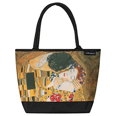 Afbeelding van VON LILIENFELD Gustav Klimt handtas: de kus vrouw shopper afmetingen 42 x 30 15 cm strandtas hengseltas, Meerkleurig