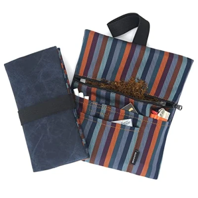 Afbeelding van GUGGIARI® Tabaksgrap van zacht leer met praktische vakken voor: filtertips, rolpapier en aansteker zak voor tabakszak 30/50 g, Indigo