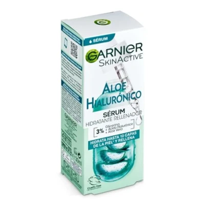 Afbeelding van Garnier Hydraterend serum met hyaluronaloë 3% glycerine + hyaluronzuur aloë vera. Hydrateert intensief en vult slechts één druppel