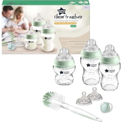 Afbeelding van Tommee Tippee zuigflessen, Natural Start Glass Newborn Starter Set, 150 ml en 250 ml, Anti koliek Glazen Flessen, borst gelijkende spenen voor natuurlijk zuigen, zelfsteriliserend, Baby Feeding Essentials