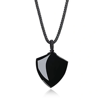 Afbeelding van COAI Verstelbare halsketting met hanger, obsidiaan, uniseks, Steen, Glas