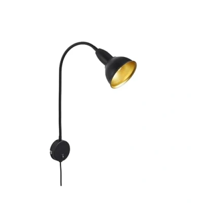 Afbeelding van Briloner Leuchten HYGGE Bedlamp Retro Metaal Zwart Goud 1xE14 max. 25W AAN/UIT schakelaar Flex Arm