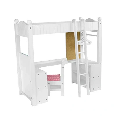 Afbeelding van Teamson Kids Stapelbed en Bureau Voor 18&quot; Poppen Accessoires Kinderspeelgoed Wit