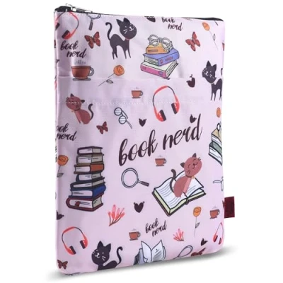 Afbeelding van Boekomslag voor boekenliefhebbers, boekbeschermer nerds, boekomslagen paperbacks, wasbare stof, met rits, medium 28 x 22 cm