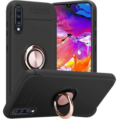 Afbeelding van Cadorabo Hoesje geschikt voor Samsung Galaxy A70 / A70s in ZWART ROSE GOUD Beschermhoes met focusring van TPU Case Cover siliconen