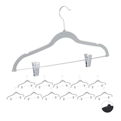Afbeelding van Relaxdays kledinghanger met clips 12 stuks fluweel klerenhanger broekhangers grijs