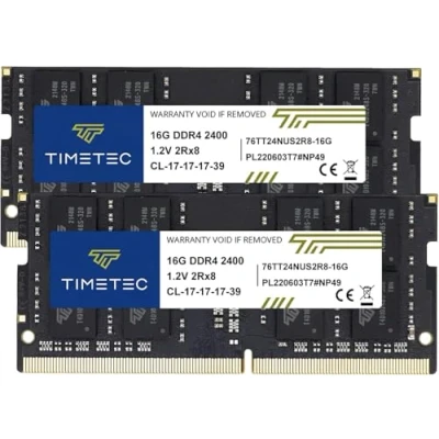 Afbeelding van Timetec Hynix IC 2 stuks 2400 MHz DDR4 RAM geheugenbalken PC4 19200 niet ECC ongebufferd 1,2 V CL17 2Rx8 260 Pin SODIMM voor laptop (32 GB (2 x 16 GB)