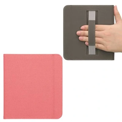 Afbeelding van kwmobile E reader hoesje geschikt voor Kobo Libra Colour hoes Canvas eReader flip case cover met handband In poederroze