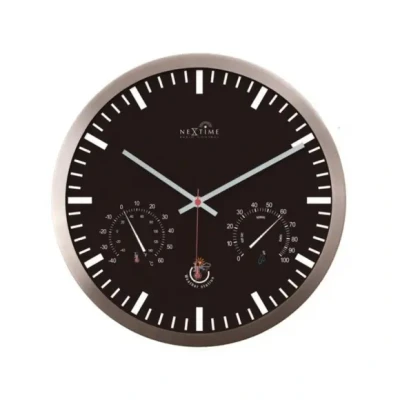Afbeelding van Nextime Ne 90513Zw Wandklok + Weerstation 25Cm Zwart Rc Aluminium