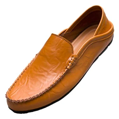Afbeelding van Unitysow Slip on mocassins voor heren, leer, licht, zacht, handgemaakt, platte schoenen, maat EU 39 47, Geel.