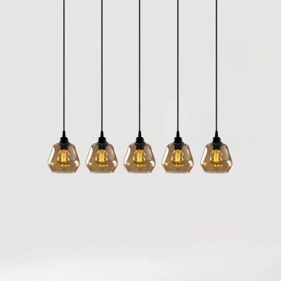 Afbeelding van Hanglamp goud 033, transparant glas, 5 lamps lineair