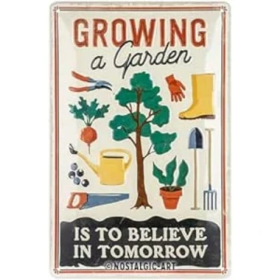 Afbeelding van Nostalgic Art Retro metalen bord, 20 x 30 cm, Growing a Garden, cadeau idee voor tuinliefhebbers, metaal, vintage design met spreuk