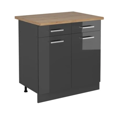Afbeelding van Vicco Keukenonderkast R Line, Antraciet Hoogglans/Antraciet, 80 cm , WB Eik