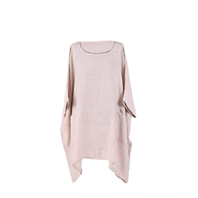 Afbeelding van LushStyleUK Italiaanse linnen tuniek voor dames, effen, grote maat, Beige