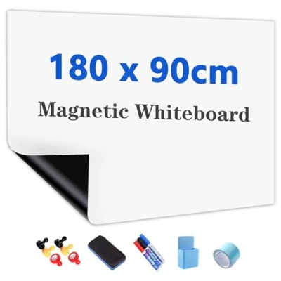 Afbeelding van JOMUSAGA magnetisch whiteboardpapier, 180 x 90 cm, zelfklevend, uitwisbaar, whiteboard, wandfolie, inclusief gum, vilt en magneten, voor school kantoor