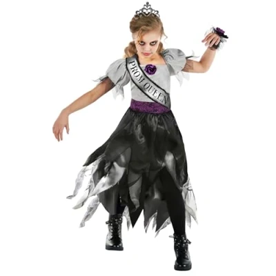 Afbeelding van Morph Kinder bruidskoningin kostuum zombie koningin Halloween L