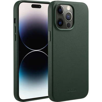 Afbeelding van Accezz Hoesje Geschikt voor iPhone 14 Pro Max MagSafe Leather Backcover donkergroen