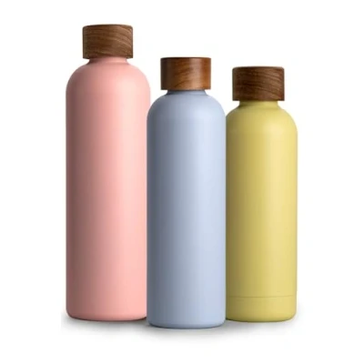 Afbeelding van T&amp;N Thermosfles van roestvrij staal, 750 ml, met acaciahouten sluiting, geïsoleerde roestvrijstalen fles, 0,75 l, houdt de kou tot 29 uur, warmte 14 herbruikbaar, lekvrij voor koolzuurhoudende