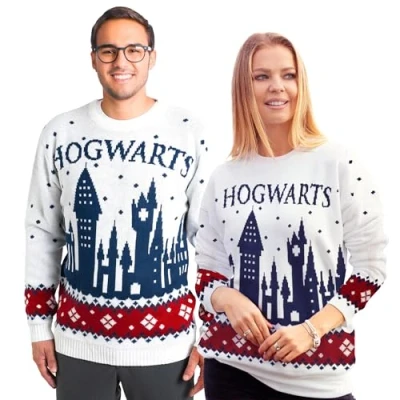 Afbeelding van United Labels Harry Potter Poudlard Pull de Noël Merch pour homme et femme Blanc 100 % polyacrylique, Blanc., M