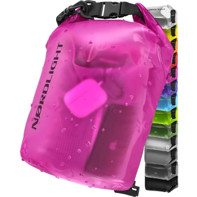Afbeelding van waterdichte tas 20 liter, roze, Drybag, met rolsluiting en schouderriem. Zwemmen, strand, kanoën, stand up peddel, duiken