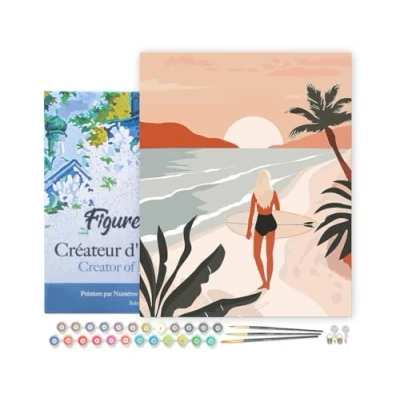 Afbeelding van Figured&#039;Art Schilderen op Nummer Volwassenen met lijst Strandwandeling bij zonsondergang Handwerk acrylverf Kit DIY Compleet 40x50cm Canvas al ingelijst