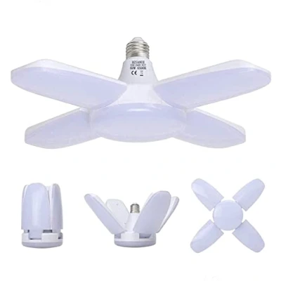 Afbeelding van HZSANUE Garagelamp, E27, 60 W, koudwit, 6500 K, 5500 lm, vervormbaar, met 4 verstelbare panelen, led plafondverlichting, voor garages, magazijnen, fitnessstudio&#039;s (1 stuk)
