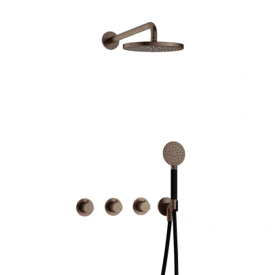 Afbeelding van Hotbath Cobber Regendoucheset IBS70 Verouderd Messing Ronde handdouche 20cm Hoofddouche Wandarm Handouche met wandhouder