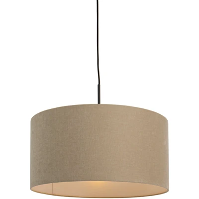 Afbeelding van QAZQA Landelijke hanglamp zwart met beige kap 50cm Combi