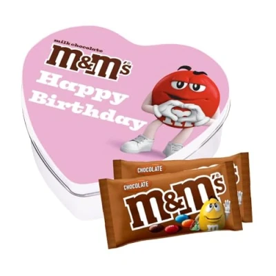 Afbeelding van M&amp;M&#039;s geschenkdoos hartje &#039;Happy Birthday&#039; met chocoladesmaak verjaardagscadeau 2 zakjes 90g