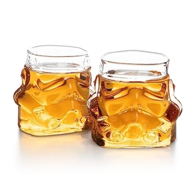 Afbeelding van Set van 2 originele Stormtrooper Whiskyglazen, helmvorm, transparant, whisky, bourbon, whisky en gin, elk 300 ml, perfecte geschenkdoos voor mannen, ThumbsUp
