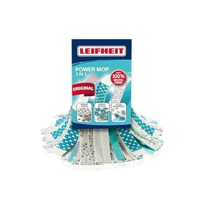Image de Leifheit Tête de rechange Power mop 3 en 1, balai viscose et microfibre pour un nettoyage parfait des surfaces, serpillère absorbante lavable machine à laver