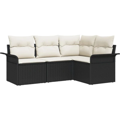 Afbeelding van vidaXL 4 Delige Tuin Sofa Set met Kussens Zwart Poly Rattan