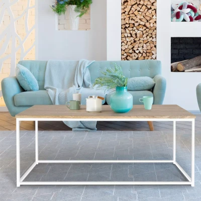 Image de Table basse DETROIT 113 cm design industriel bois et métal blanc