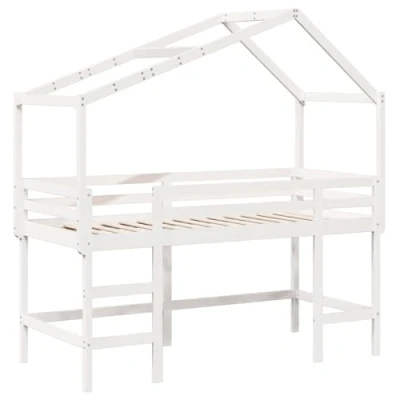 Afbeelding van vidaXL Halfhoogslaper met ladder en bedhuis grenenhout wit 90x200 cm
