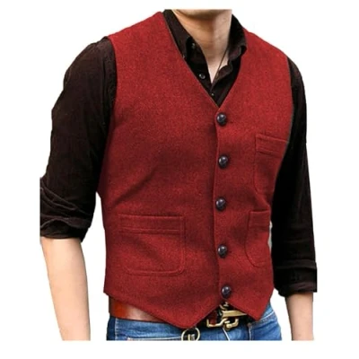 Afbeelding van Solovedress Vintage vest voor heren, klassiek, wol, regular fit, formeel, bruiloft, bruidsjonkers, Rood