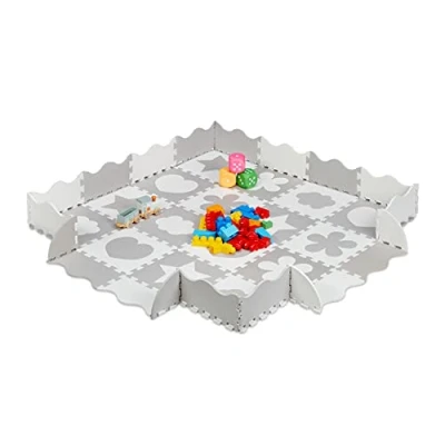 Afbeelding van Relaxdays 52 delige speelmat foam puzzelmat vloerpuzzel speeltegels kinderen zacht grijs