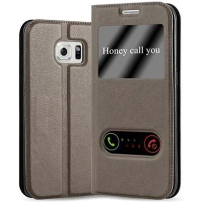 Afbeelding van Cadorabo Hoesje geschikt voor Samsung Galaxy S6 EDGE in STEEN BRUIN Beschermhoes met magnetische sluiting, standfunctie en 2 kijkvensters Book Case Cover Etui