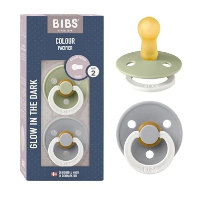 Afbeelding van BiBS Colour Pacifier Glow in the Dark Stage 2 Fopspeen 6+ maanden stuks Sage / Cloud