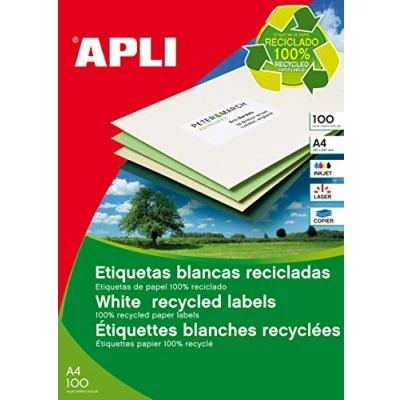 Afbeelding van APLI Gerecycled papier permanente kleeflaag wit 105 x 42.4 mm 1400 etiket(ten) (100 vel(len) 14) doos etiketten